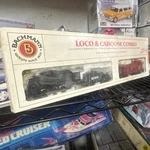 Bachmann Ho Santa Fe Steam Locomotive & Caboose Black Red Yellow Light Function. Fixed Price $55.00.