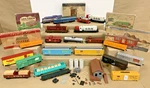 Vintage Ho Scale Mixed Train Lot Ahm Bachmann Locomotives Plasticville Boxcars. Fixed Price $105.00.