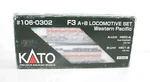 Scale Kato 106-0302 F3A/B Diesel Locomotive Western Pacific #801A & #801B Set. Fixed Price $299.99.