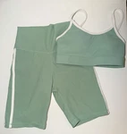 First Division Biker Shorts And Sports Bra Set Sage White Accent Small. Fixed Price $15.00.